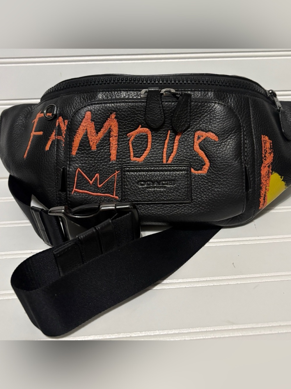 COACH x JEAN-MICHEL BASQUIAT Famous Black Leather Belt Waist Bag Limited Edition